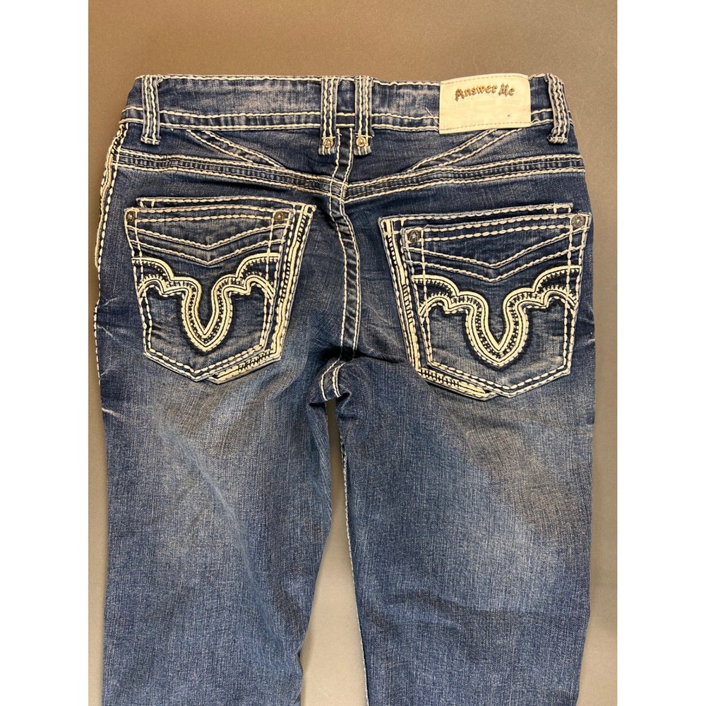 Answer Me Premium Denim Womens Bootcut Jeans Blue Thick Stitch Embroidered 33x32 - Picture 5 of 12